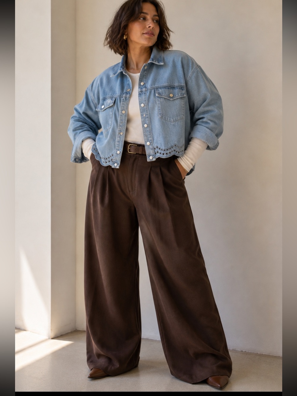 Western art teacher Denim Eyelet Scalloped Cropped Oversized Jacket XL DR2